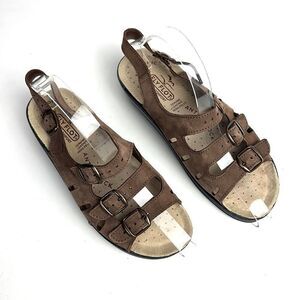 Fly Flot DALE Brown Leather Nubuck Comfort Sandals 3 Straps Buckle Closure US 6